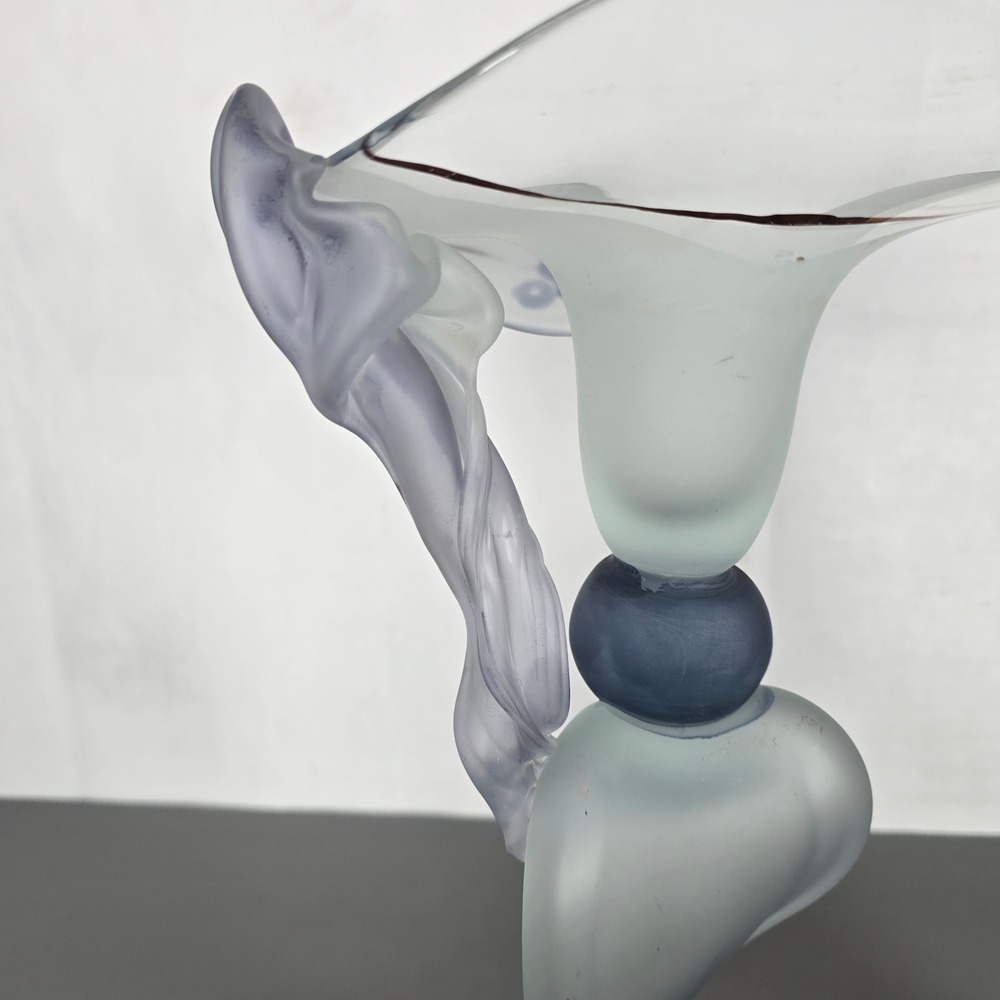 Ion Tamaian Signed Studio Art Glass Candle Holders Pair Frosted Blue Gold Gilt - Picture 9 of 16